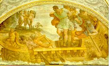 Ulisse legato all'albero maestro ascolta il meraviglioso canto delle Sirene. Affresco di Annibale Carracci fra il 1595 e il 1597 a Roma nel Palazzo Farnese