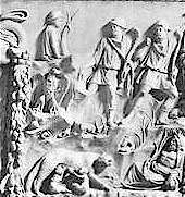 Romolo e Remo allattati dalla lupa. Rilievo su un altare marmoreo, opera romana del sec. II d.C. Roma
