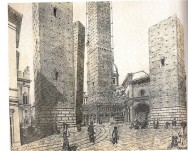 Piazza Ravegnana prima della demolizione delle torri Riccadonna e Artemisi