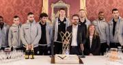 Giocatori della Virtus in Sala Rossa con Assessori Lepore e Pillati per festeggiare la Basketball Champions League