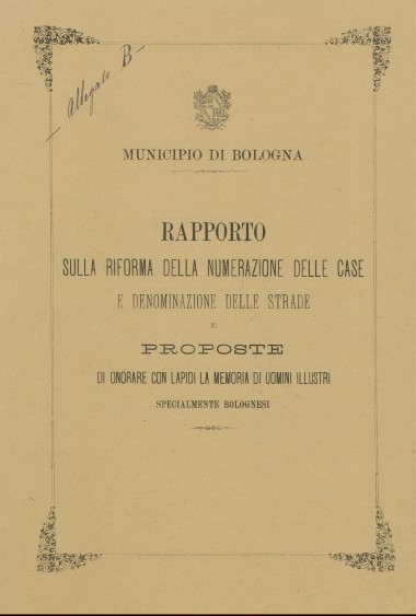 Rapporto sulla riforma della numerazione delle case e denominazione delle strade