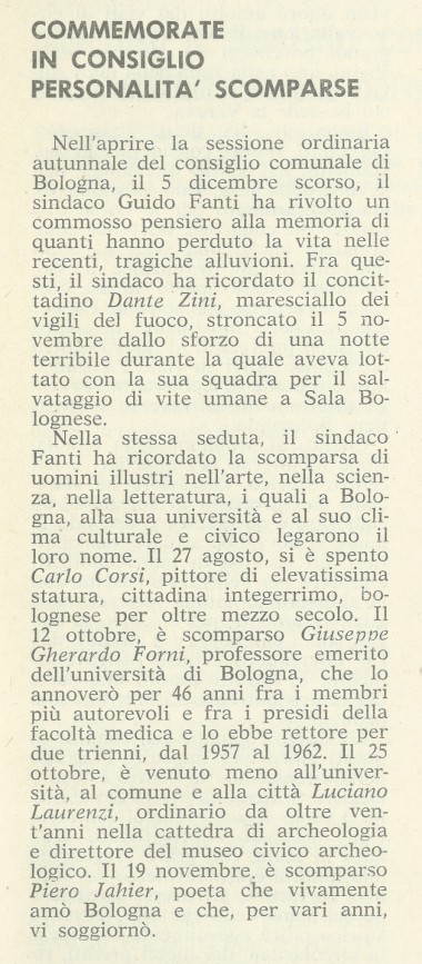 Commemorazione di Carlo Corsi, Giuseppe Gherardo Forni, Luciano Laurenzi e Piero Jahier