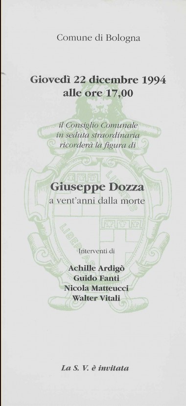 Invito per il Consiglio straordinario per ricordare Giuseppe Dozza