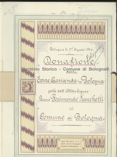 Atto di donazione della torre Garisenda - 1904  fondo Stipulazioni e Rogiti, n.516