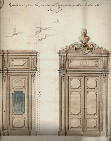 Progetto della porta della nuova Sala del Consiglio, 1877.