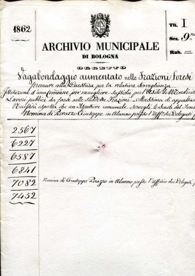 Vagabondaggio aumentato nelle Frazioni foresi, 1862 Tit. 1, Sez. 9