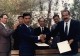 Renzo Imbeni con la delegazione cinese di Chongqing con quale vengono stipulati protocolli di cooperazione, 17 settembre 1988.